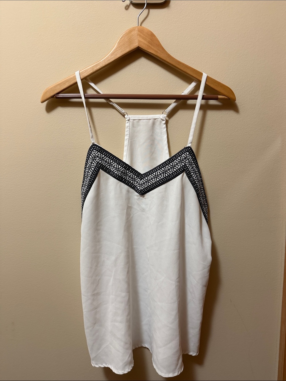 White Embroidered V-Neck Cami Tank Top